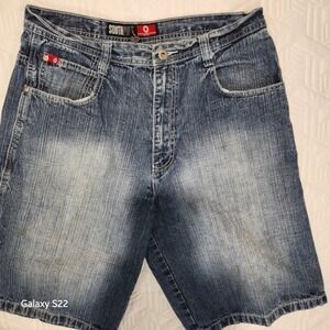 SouthPole Shorts Y2K Denim Men 34 Blue Wash Distressed Cargo Style hip-hop retro